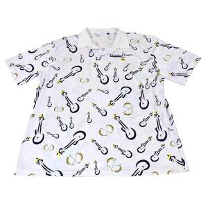 Claudio Cares Foundation Polo Shirt XXL White Guitar Pattern Short Sleeve 10f